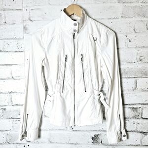 Armani Exchange White Moto Jacket Zip Front Fitted Buckle Waist Size M